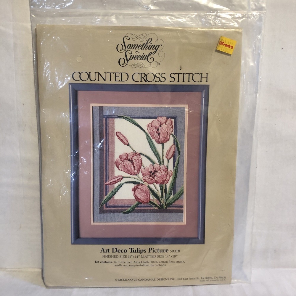 Vintage Something Special Art DECO Tulips PICTURE Counted Cross Stitch 1987
